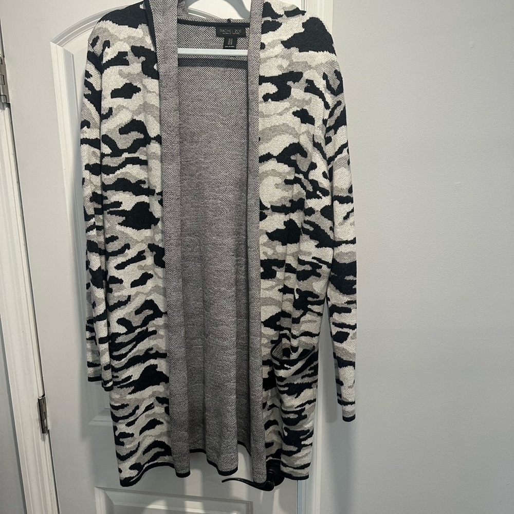 Rachel Zoe Black and Gray Camouflage Cardigan Sweater